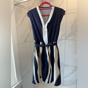 Navy Blue and White Dress - Size Medium